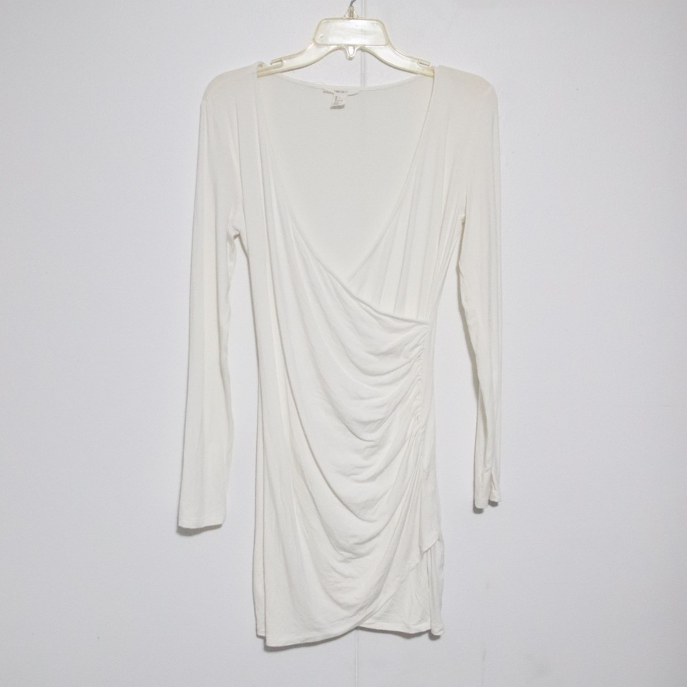 Forever 21 White Fitted Long Sleeve Wrap Dress